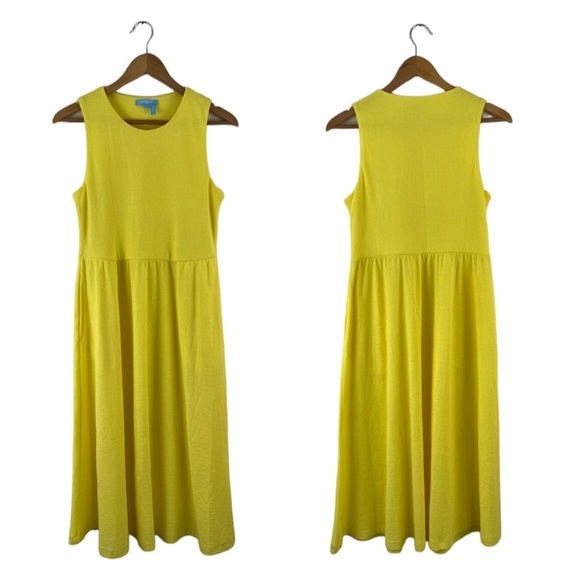 Draper James RSVP Yellow Pleated Sleeveless Maxi Length Dress With Side Pockets - Picture 1 of 9